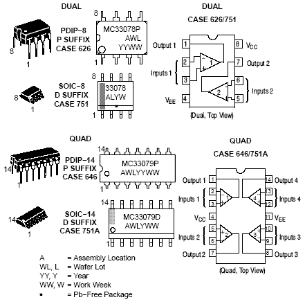 mc33078: 运算放大器,低噪声,双路